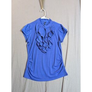 Heart Soul Dark Blue ruffle Top with a Round Neck Short Sleeve XL